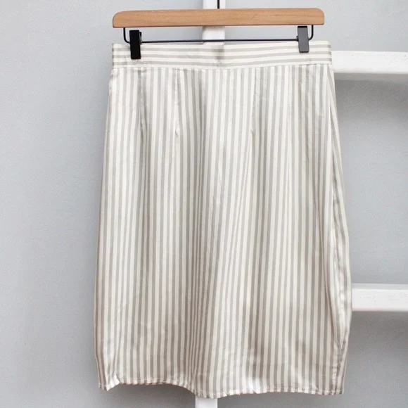 Vintage 80's Handmade White Gray Striped Silk Satin Pencil Skirt Size Small - Picture 4 of 9